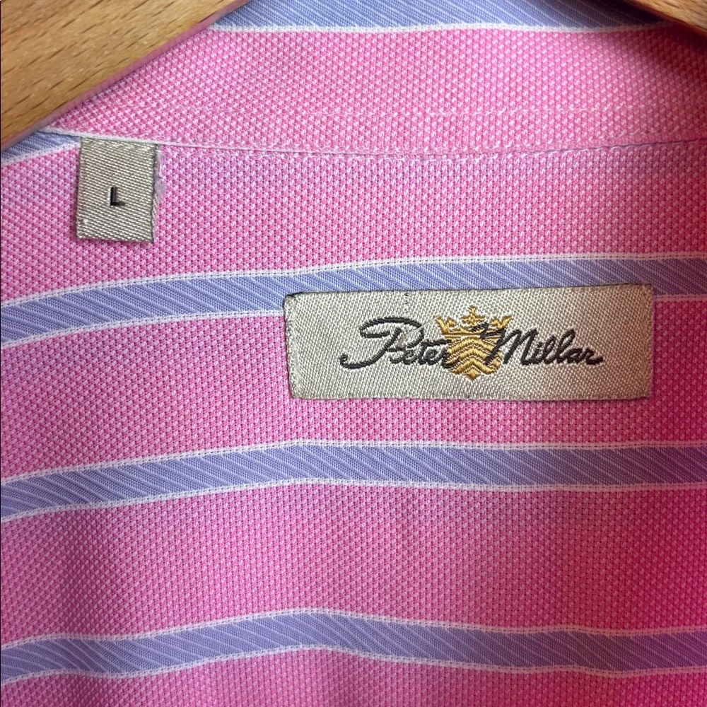 VTG Peter Millar Men’s Large Striped Long‎ Sleeve Dress Shirt Pink Blue